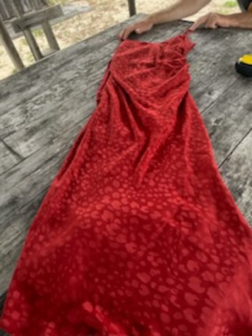 SAGE MAXI Red Slip Dress with Subtle Animal Texture, nwt sz med
